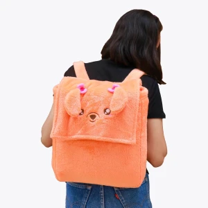 Bright 3D Embroidery Backpack with Plush Blanket (Orange)