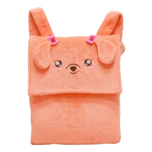 Bright 3D Embroidery Backpack with Plush Blanket (Orange)