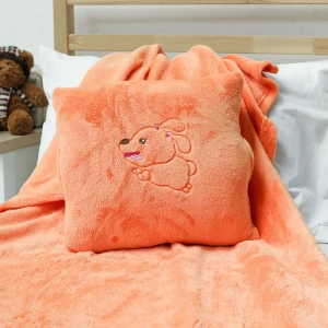 Bright Embroidery Flannel Hand Warmer Pillow Blanket (Orange)