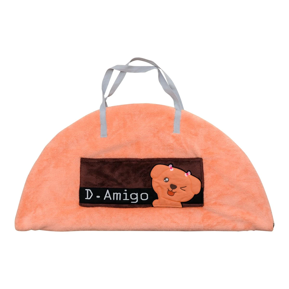 Bright Embroidery Pocket Semi Circle Shape Carry-on Bag with Plush Blanket (Orange)