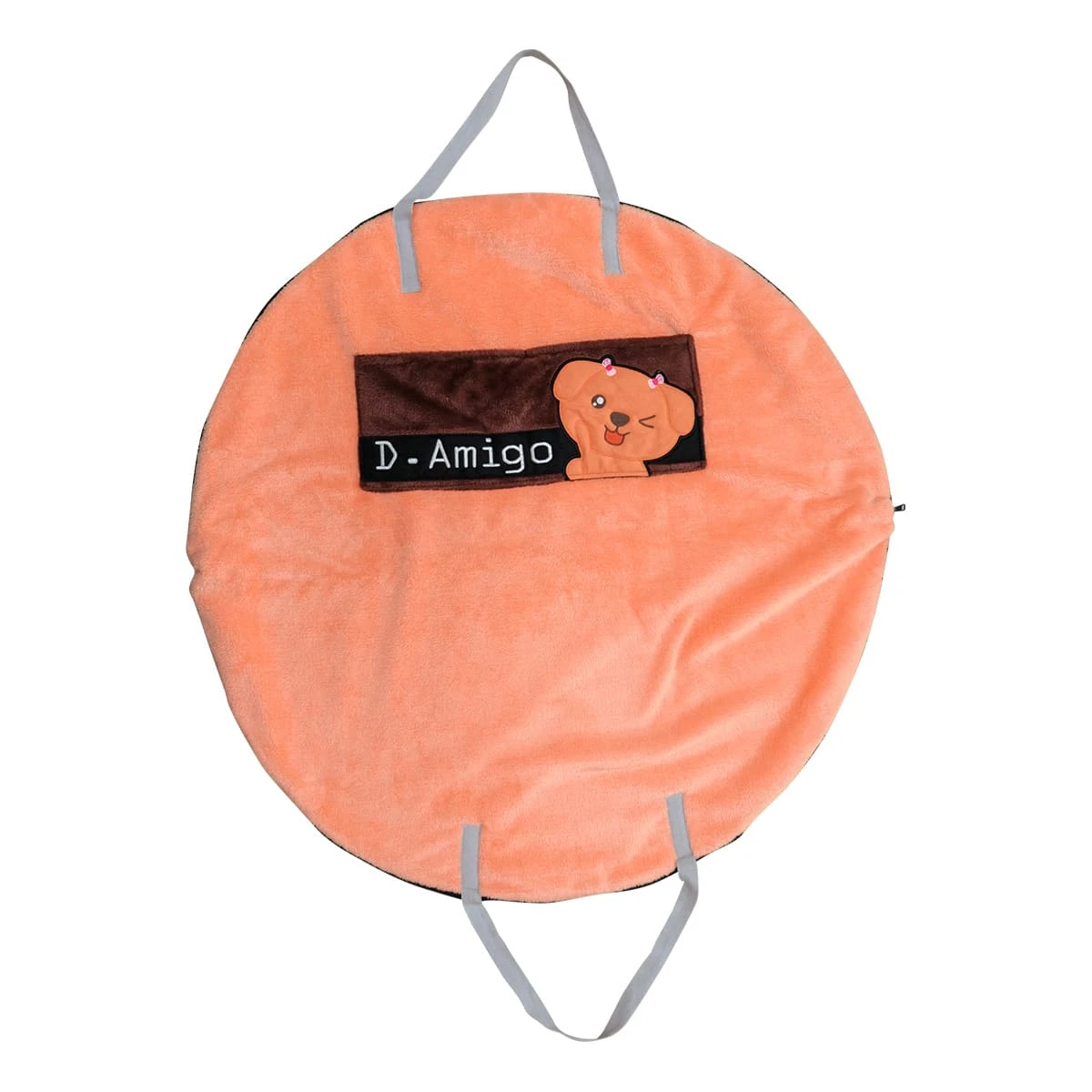 Bright Embroidery Pocket Semi Circle Shape Carry-on Bag with Plush Blanket (Orange)