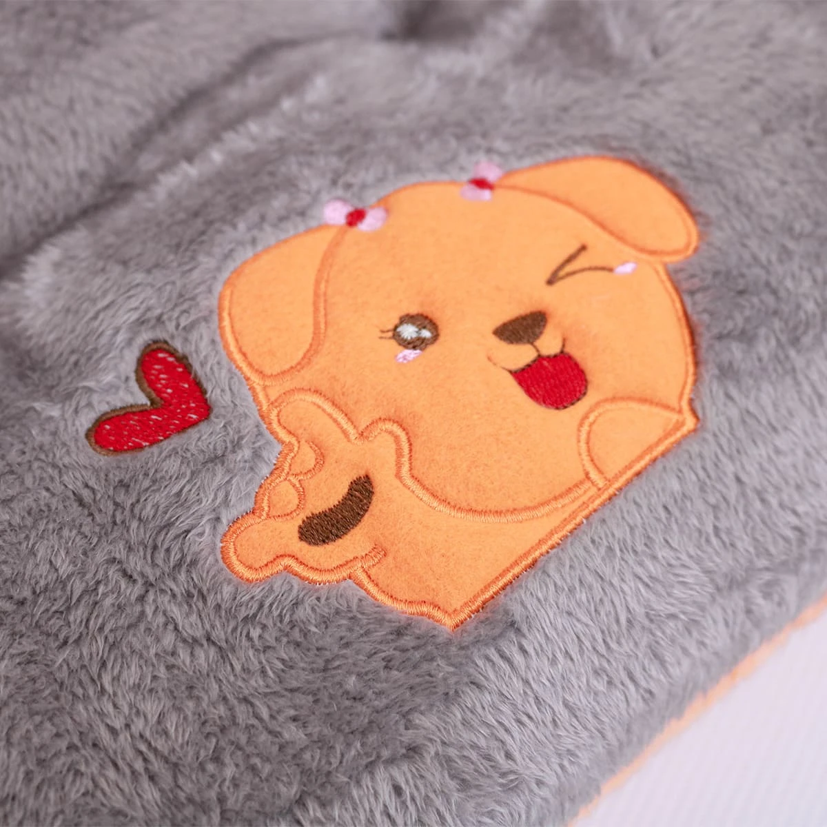 Bright Embroidery Reversible Plush Pet Mat (Grey,Orange)