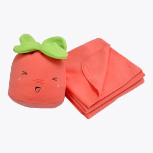 Carrot 3D Embroidery Fleece Outdoor Blanket with Drawstring Bag (Peach)