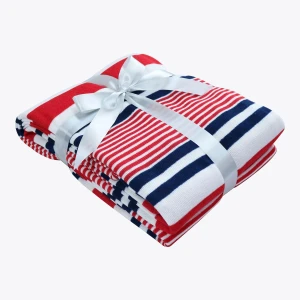 Classic Stripe Pattern Printed Sweater Blanket (Red,Navy,White)