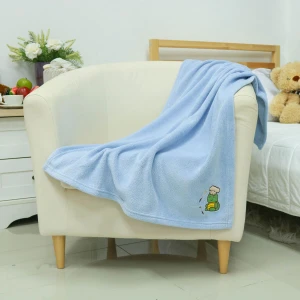 Cooking Turtle Embroidery Plush Baby Blanket (Blue)