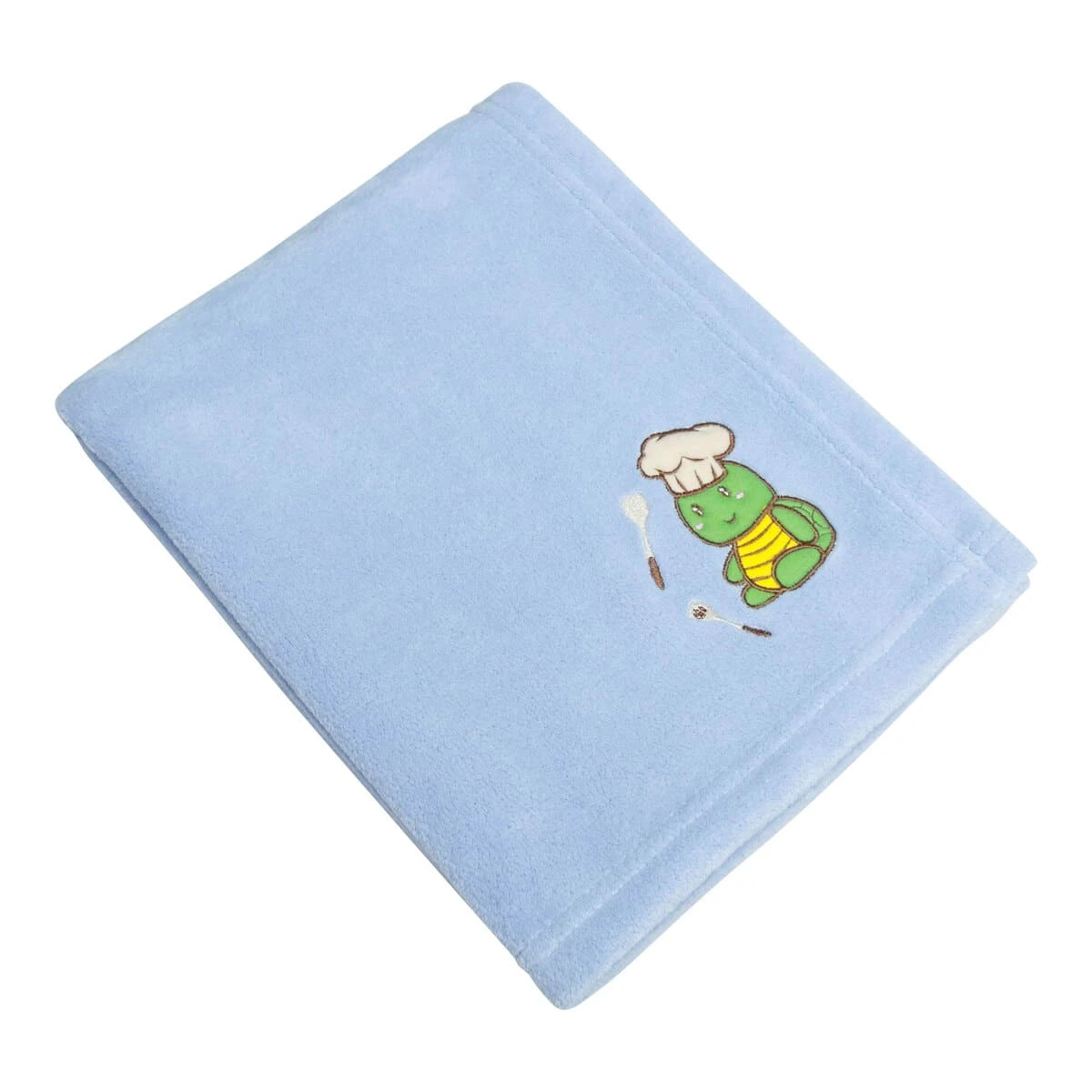 Cooking Turtle Embroidery Plush Baby Blanket (Blue)