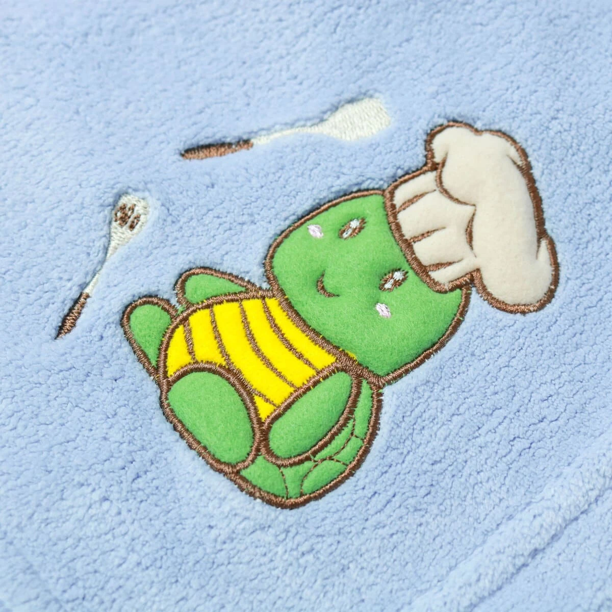 Cooking Turtle Embroidery Plush Baby Blanket (Blue)