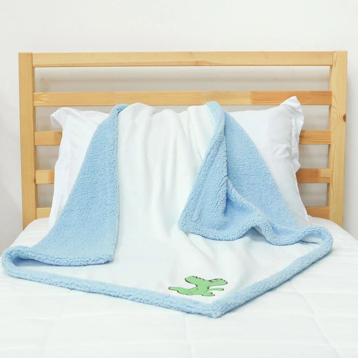 Crocodile Embroidery Velfleece Reversible to Blue Sherpa Baby Blanket