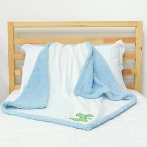 Crocodile Embroidery Velfleece Reversible to Blue Sherpa Baby Blanket