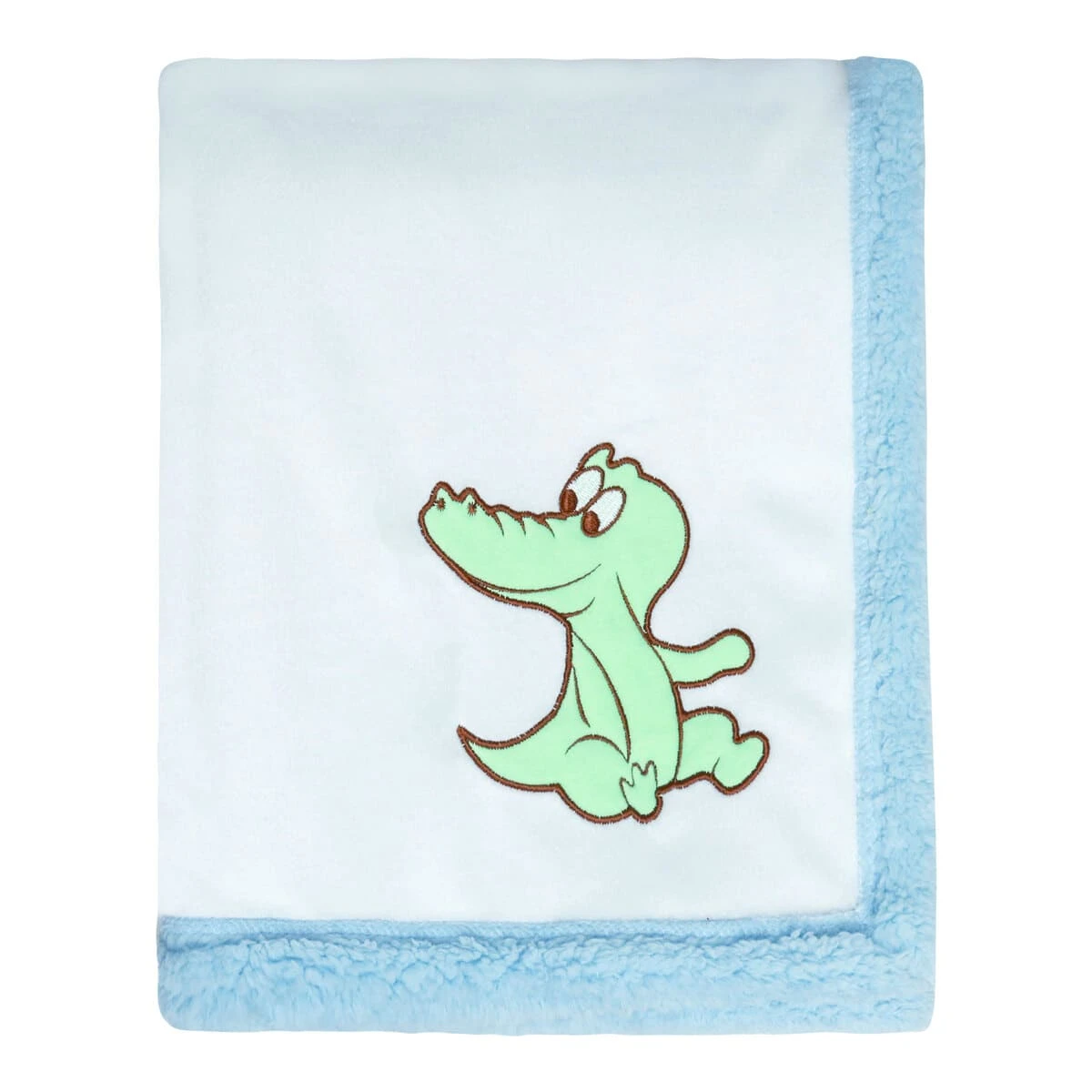 Crocodile Embroidery Velfleece Reversible to Blue Sherpa Baby Blanket