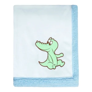 Crocodile Embroidery Velfleece Reversible to Blue Sherpa Baby Blanket