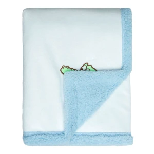 Crocodile Embroidery Velfleece Reversible to Blue Sherpa Baby Blanket