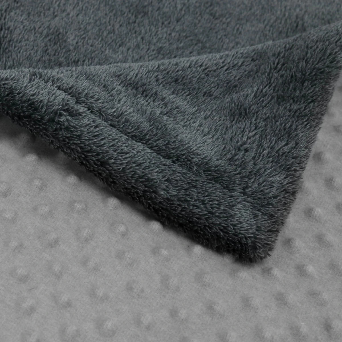 Dark Grey Plush Reversible to Silver Grey Dimple Touch Fleece Blanket