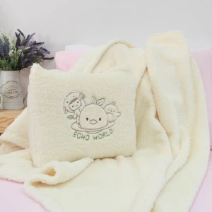 Echo World Embroidery Recycled Plush Pillow Blanket (Cream)