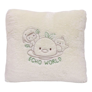 Echo World Embroidery Recycled Plush Pillow Blanket (Cream)