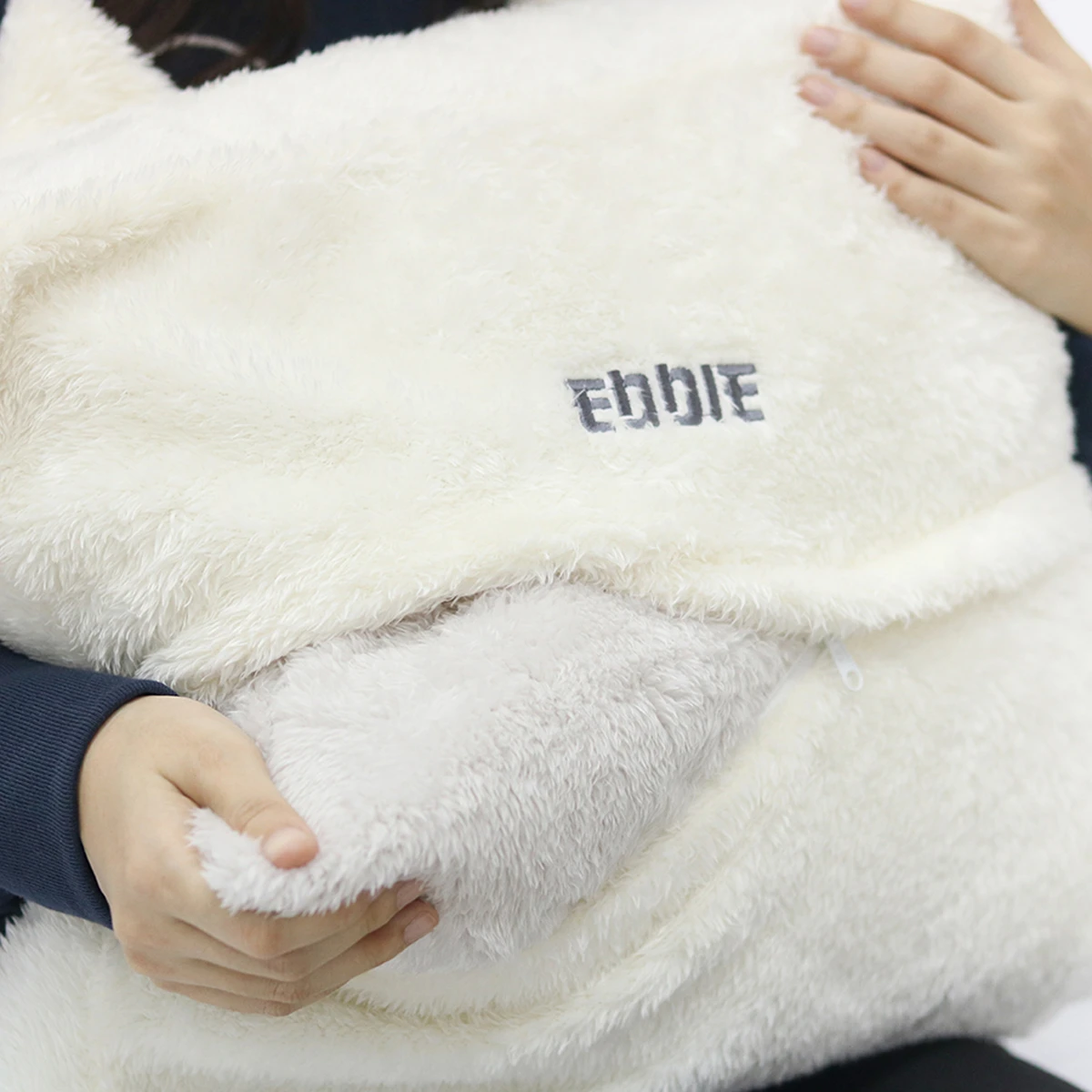 Eddie Embroidery Plush Hand Warmer Pillow Blanket (White,Grey)