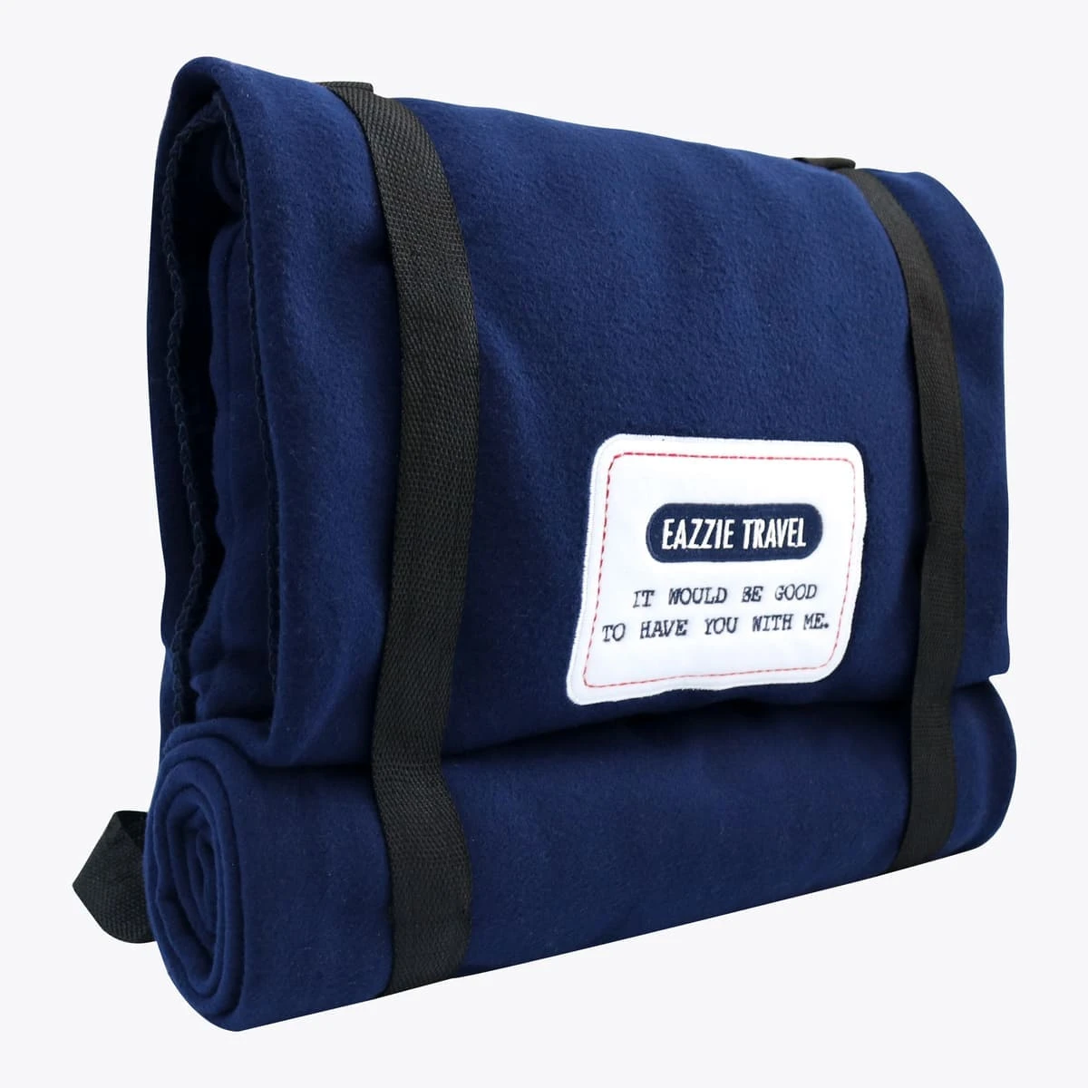Embroidery Fleece Outdoor Blanket Backpack with Pillow (Navy)