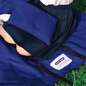 Embroidery Fleece Outdoor Blanket Backpack with Pillow (Navy)