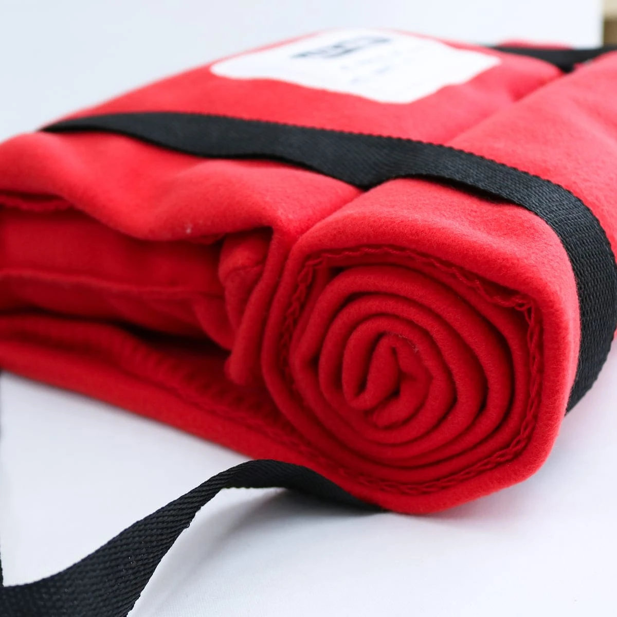 Embroidery Fleece Outdoor Blanket Backpack with Pillow (Red)