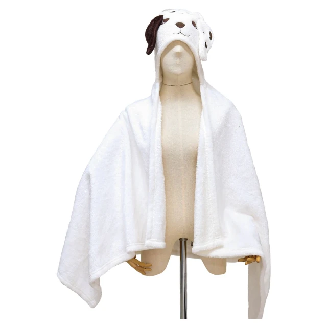 Fast 3D Embroidery Hooded Plush Blanket (White)