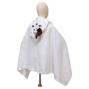 Fast 3D Embroidery Hooded Plush Blanket (White)