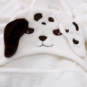 Fast 3D Embroidery Hooded Plush Blanket (White)