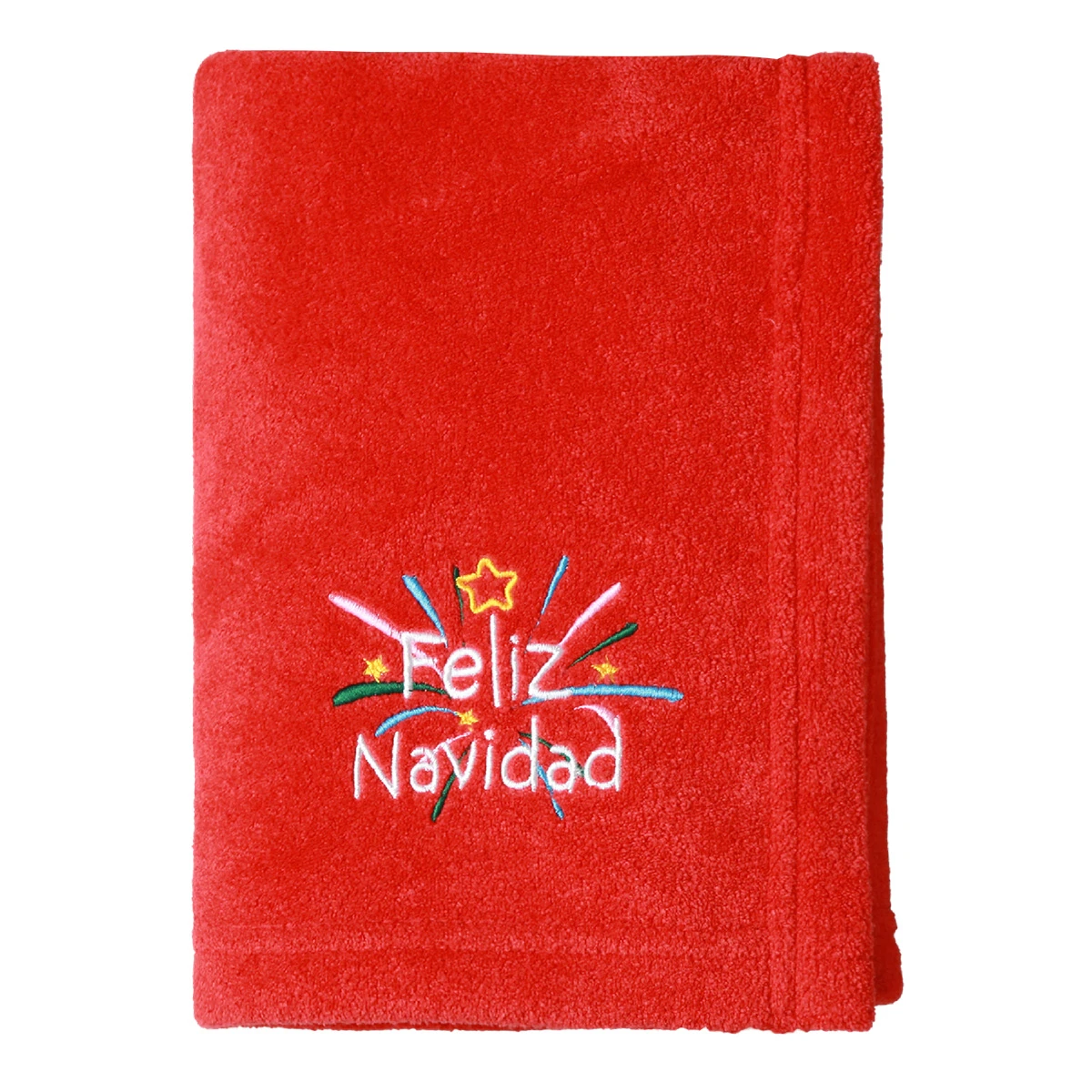 Feliz Navidad Embroidery Flannel Baby Blanket (Red)