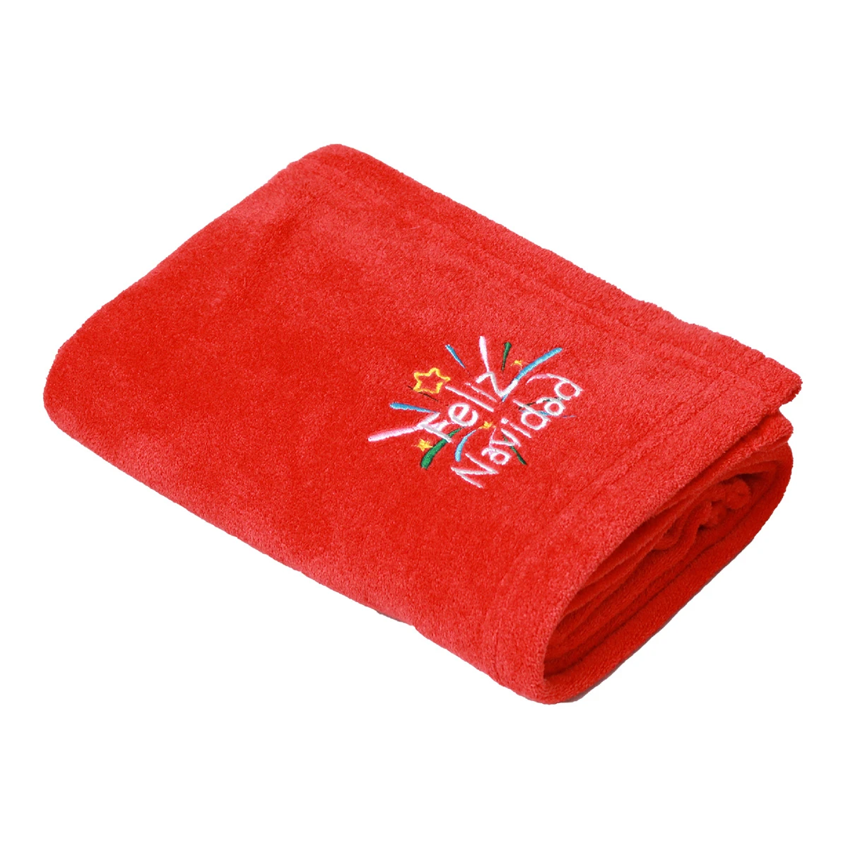 Feliz Navidad Embroidery Flannel Baby Blanket (Red)