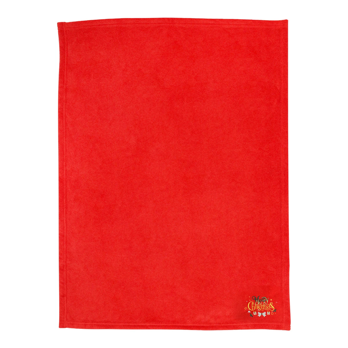 Feliz Navidad Embroidery Flannel Baby Blanket (Red)