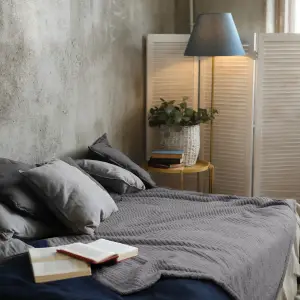 Fino Plush Blanket | Bold Striped Textured | Dark Grey