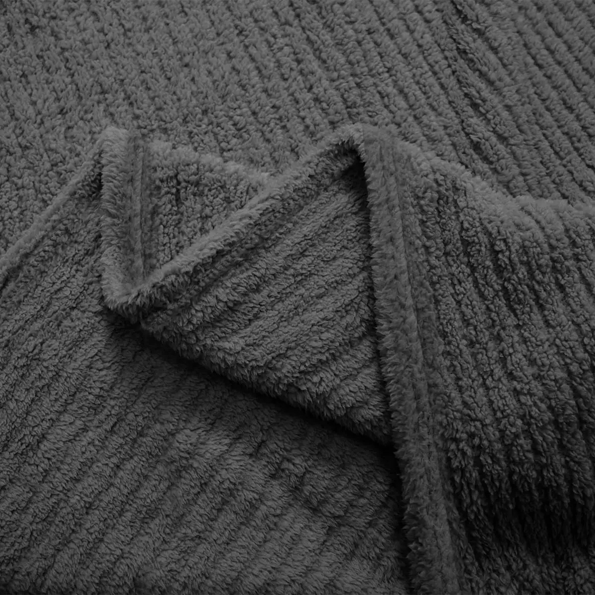 Fino Plush Blanket | Bold Striped Textured | Dark Grey