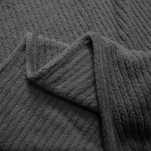 Fino Plush Blanket | Bold Striped Textured | Dark Grey