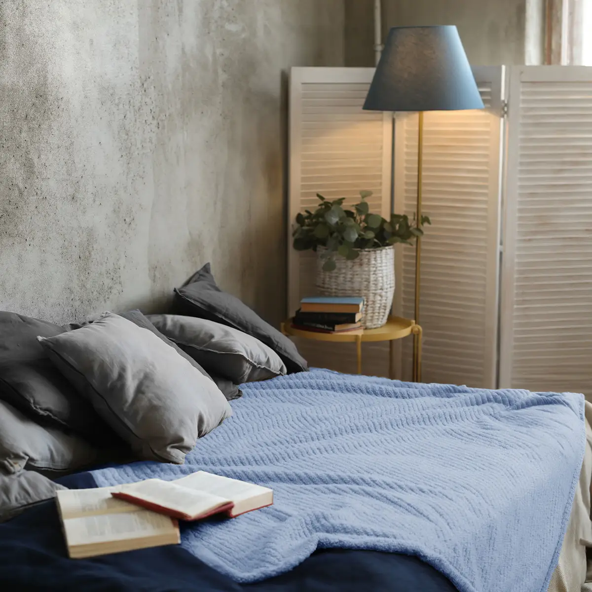 Fino Plush Blanket | Bold Striped Textured | Light Blue