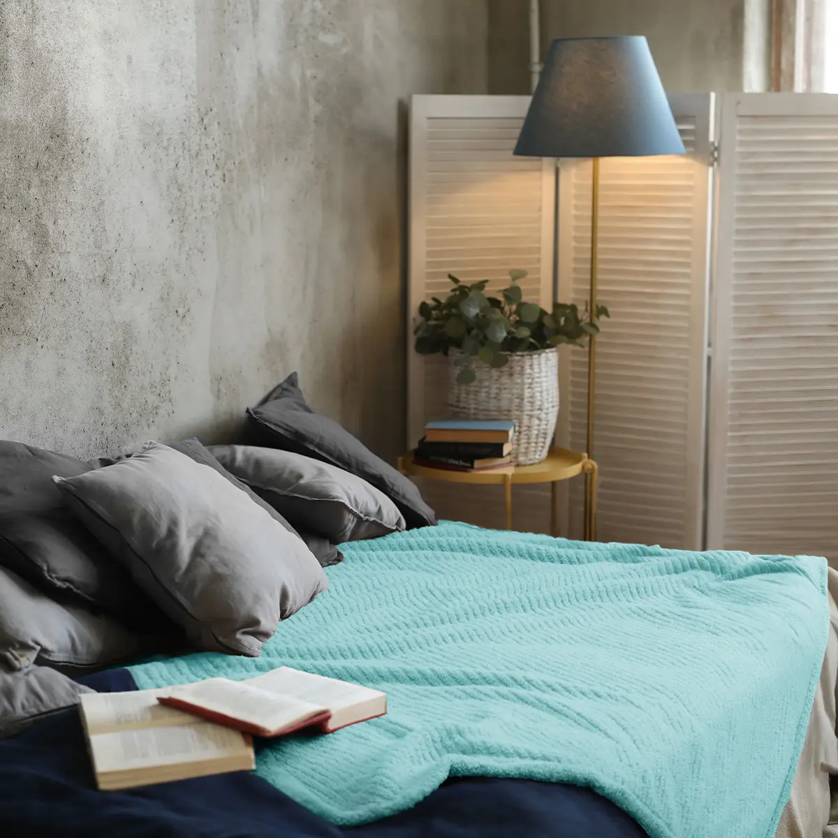 Fino Plush Blanket | Bold Striped Textured | Mint Green