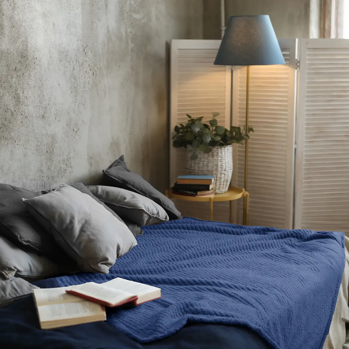 Fino Plush Blanket | Bold Striped Textured | Navy