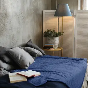 Fino Plush Blanket | Bold Striped Textured | Navy