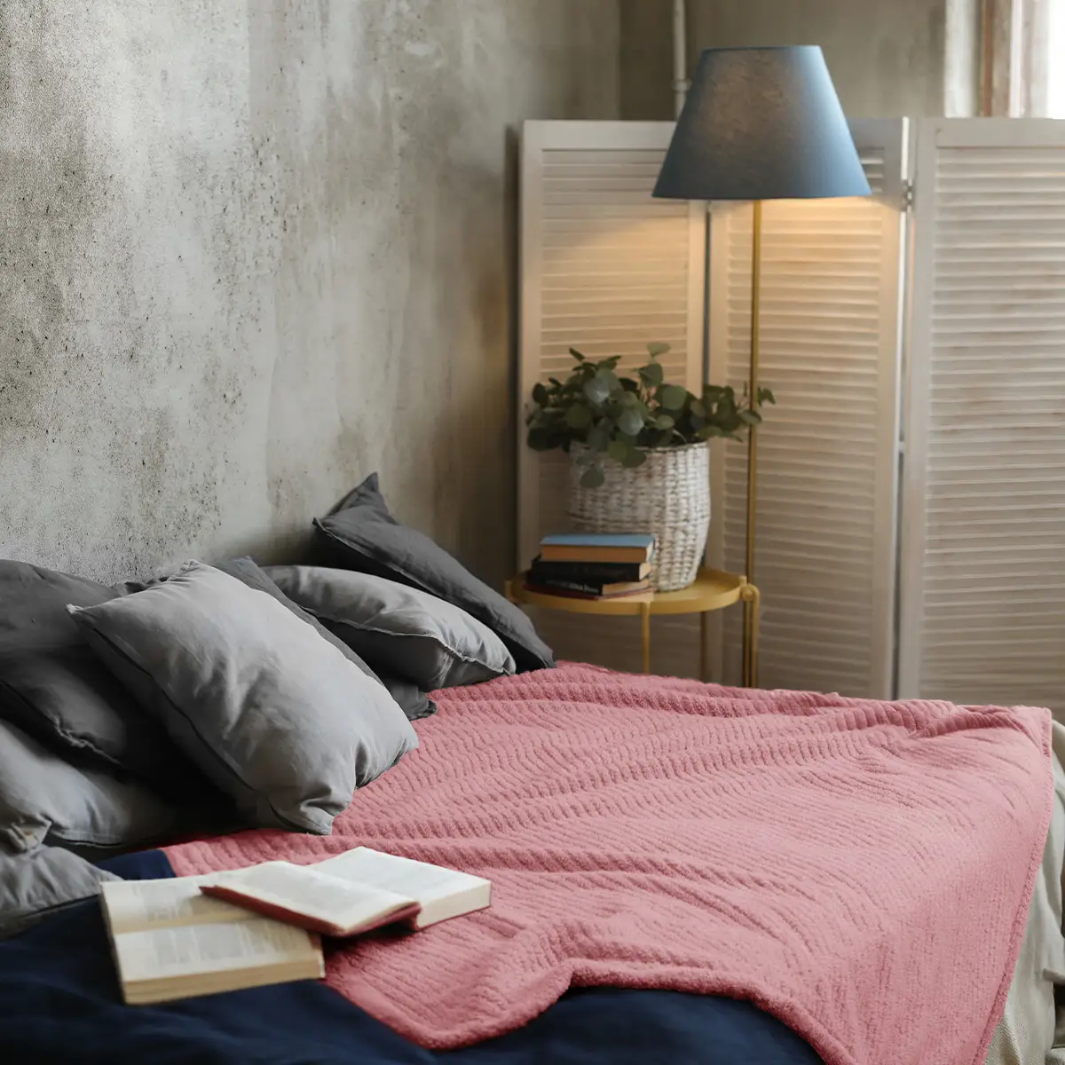 Fino Plush Blanket | Bold Striped Textured | Pink