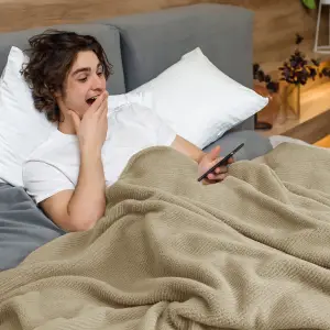 Fino Plush Blanket | Thin Striped Textured | Beige