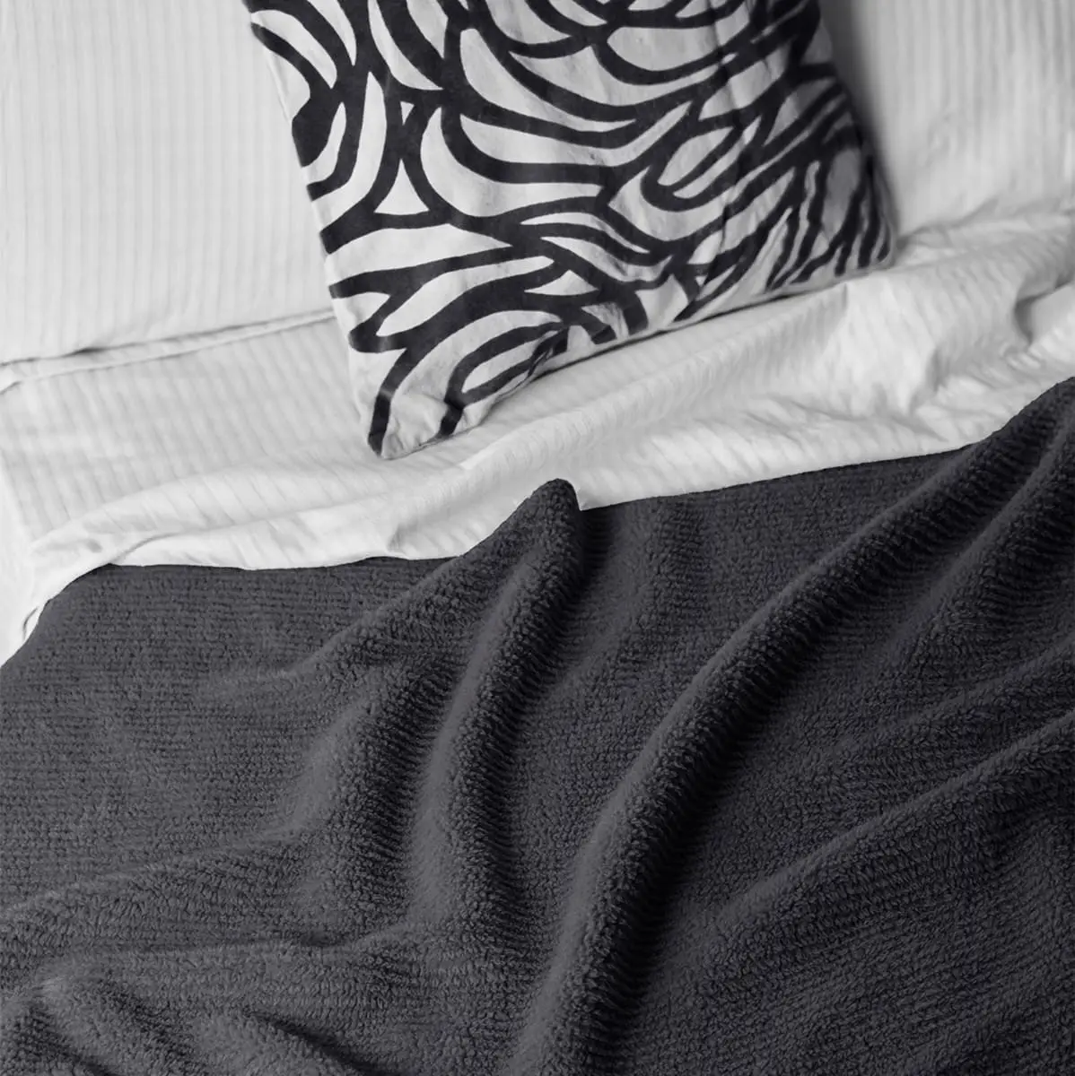 Fino Plush Blanket | Thin Striped Textured | Dark Grey
