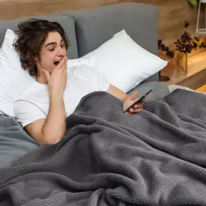 Fino Plush Blanket | Thin Striped Textured | Dark Grey