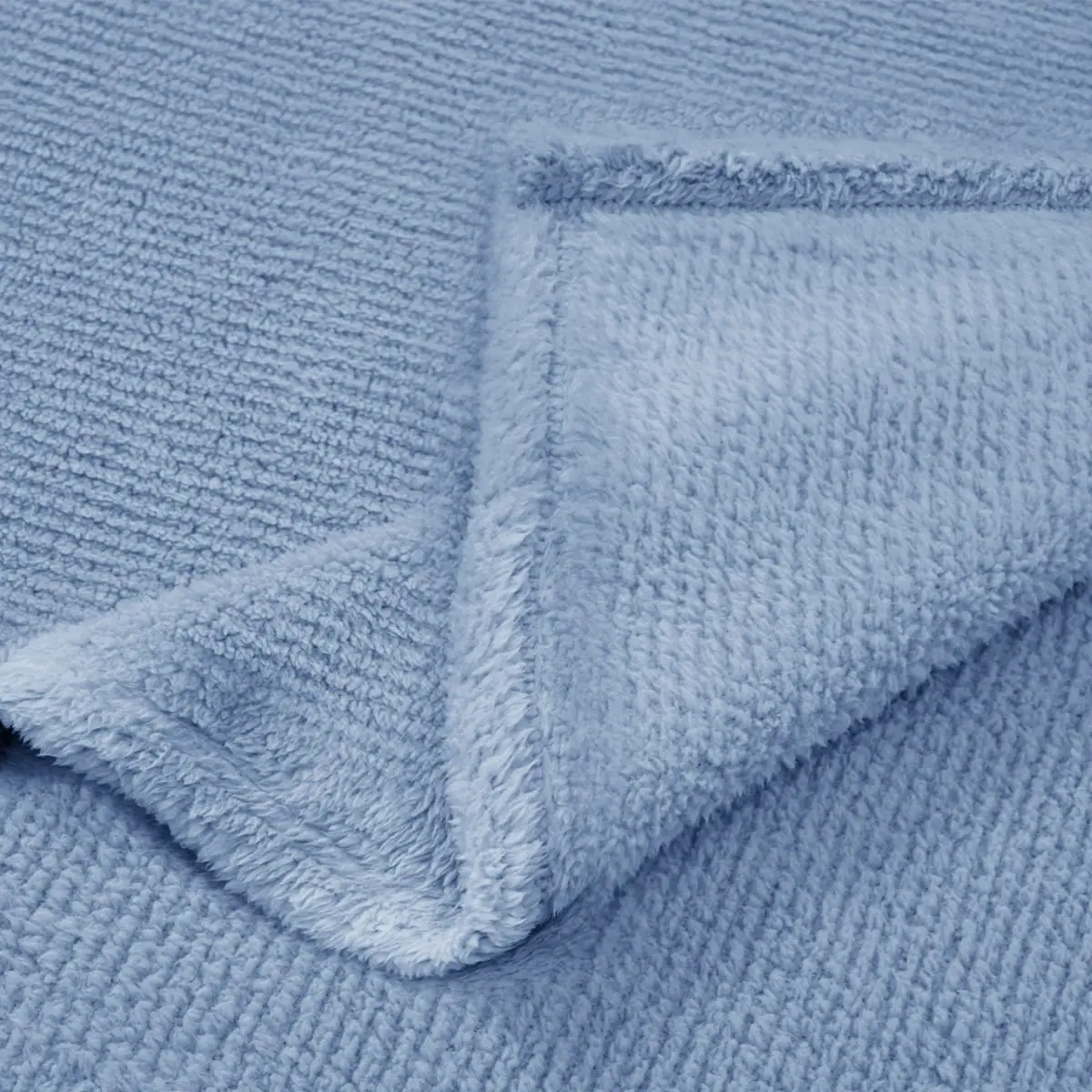 Fino Plush Thin Blanket | Striped Textured | Light Blue