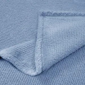 Fino Plush Thin Blanket | Striped Textured | Light Blue