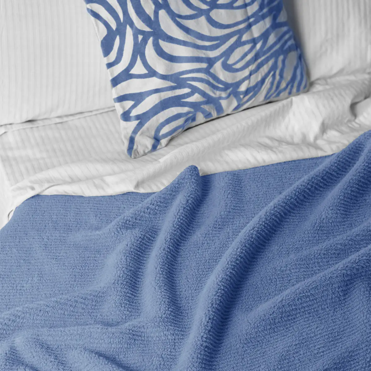 Fino Plush Thin Blanket | Striped Textured | Light Blue
