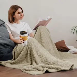Fino Plush Throw | Bold Striped Textured | Beige
