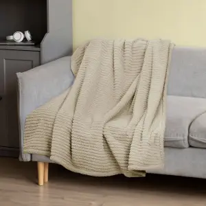 Fino Plush Throw | Bold Striped Textured | Beige