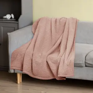 Fino Plush Throw | Bold Striped Textured | Brown