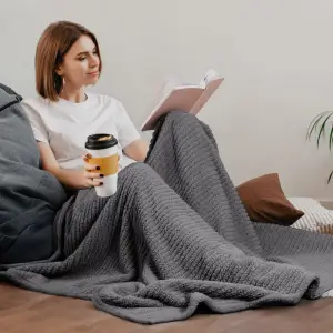 Fino Plush Throw | Bold Striped Textured | Dark Grey