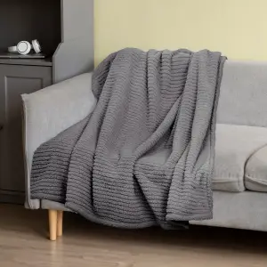 Fino Plush Throw | Bold Striped Textured | Dark Grey