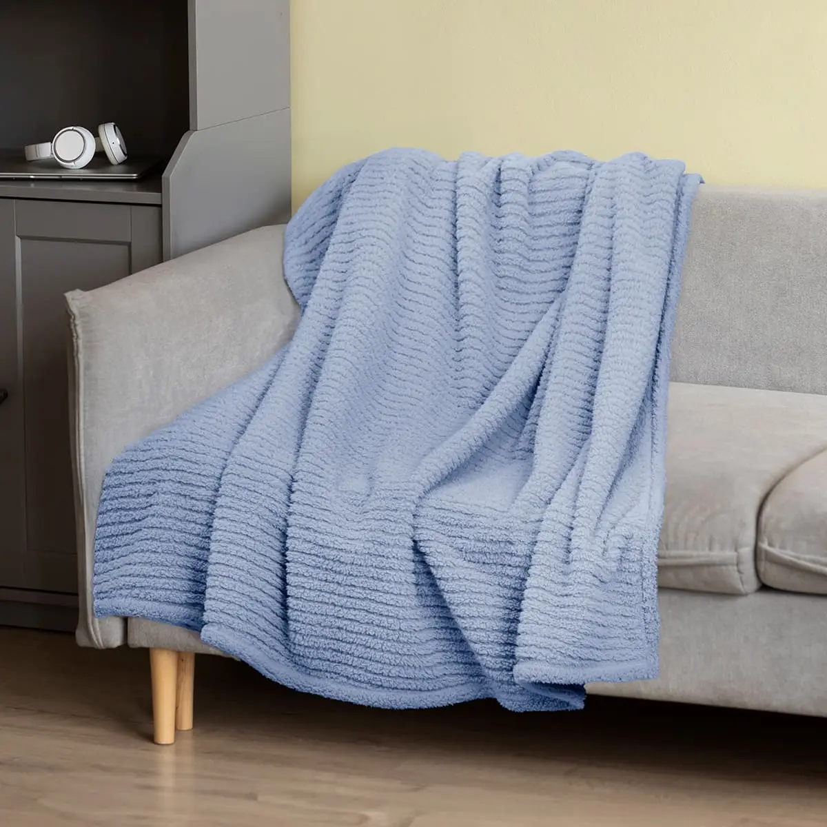 Fino Plush Throw | Bold Striped Textured | Light Blue