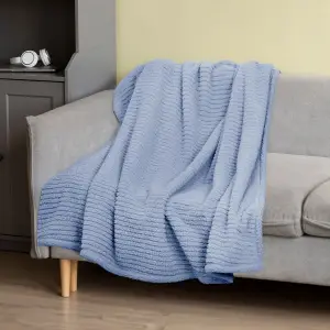 Fino Plush Throw | Bold Striped Textured | Light Blue